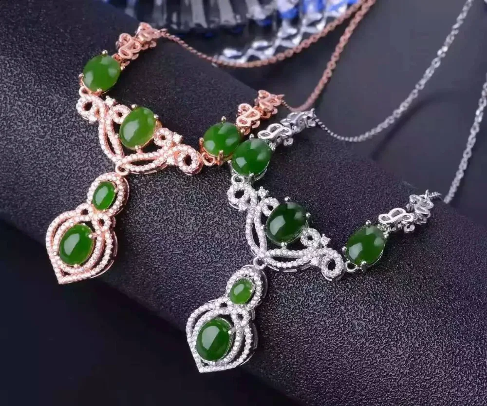 

Natural green jasper Necklace natural gemstone Pendant Necklace S925 Sterling silver trendy Water droplets women party Jewelry