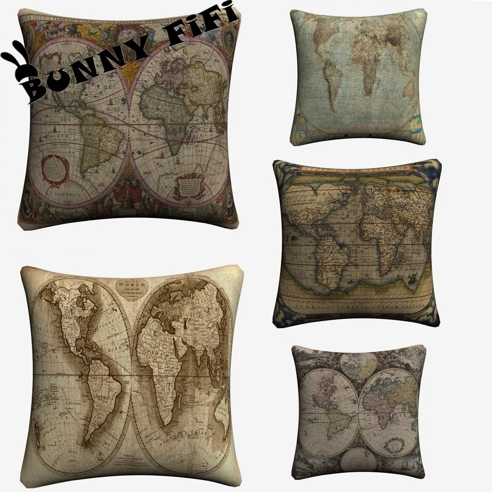 Винтажная карта мира 45x45 см хлопковый льняной чехол для дивана сиденья