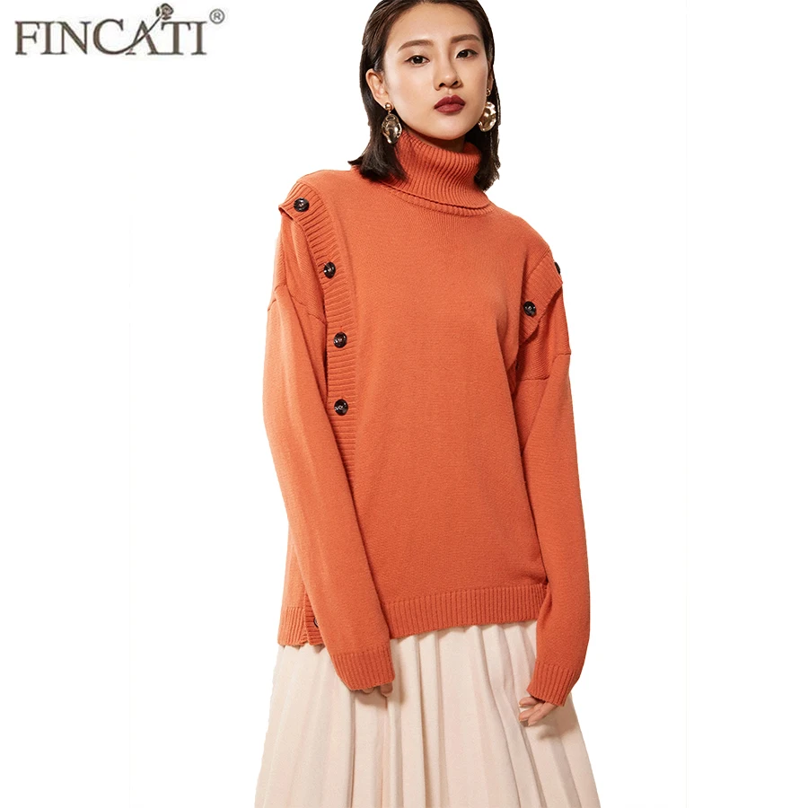 Women Sweater High End 100% Cashmere Long Sleeve Irregular Hem Buttons Side Warm Turtleneck Sweaters Pullover Jersey | Женская одежда