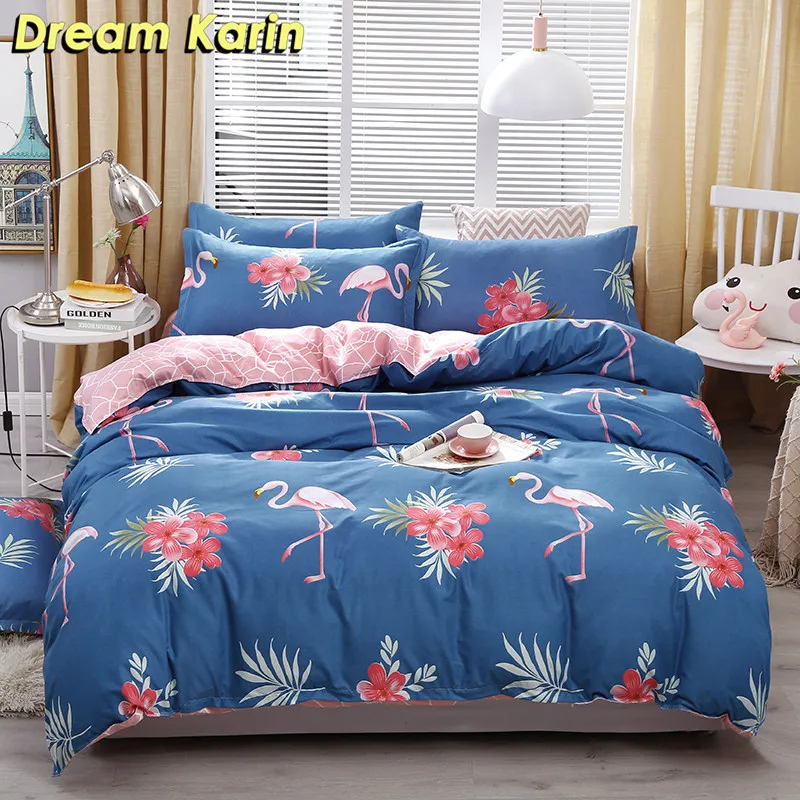 Комплект постельного белья Dream Karin 2/3 шт с рисунком фламинго короткий стиль