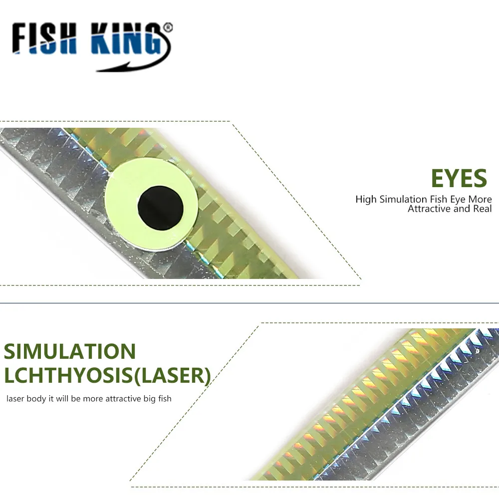 FISH KING металлический джиг для морской рыбалки приманка с 3D глазами искусственной