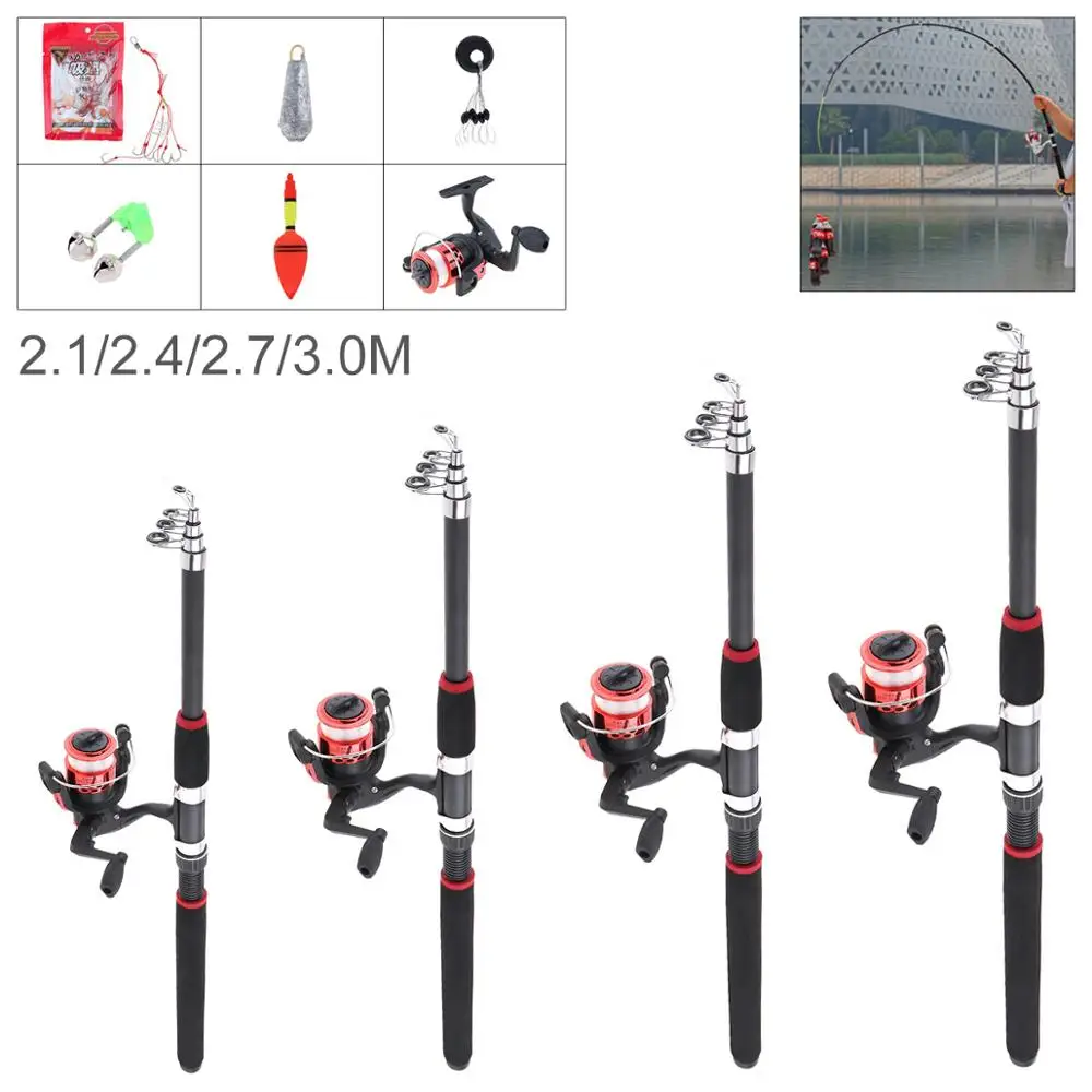 

2.1m 2.4m 2.7m 3m Fishing Rod Reel Line Combo Full Kits Spinning Reel Pole Set with Carp Fishing Lures Fishing Float Hooks Beads