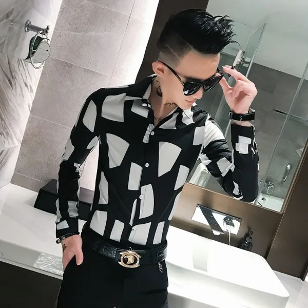 Белый Chemise Homme, фирменная Новинка, мужские рубашки с длинным рукавом, с индивидуальным принтом, приталенная рубашка, мужская рубашка, повседневная, для ночного клуба, Social, смокинг, мужской - Цвет: Белый