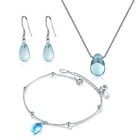 Женский комплект украшений ANENJERY, ожерелье + серьги + браслет из стерлингового серебра 925 пробы с голубыми кристаллами