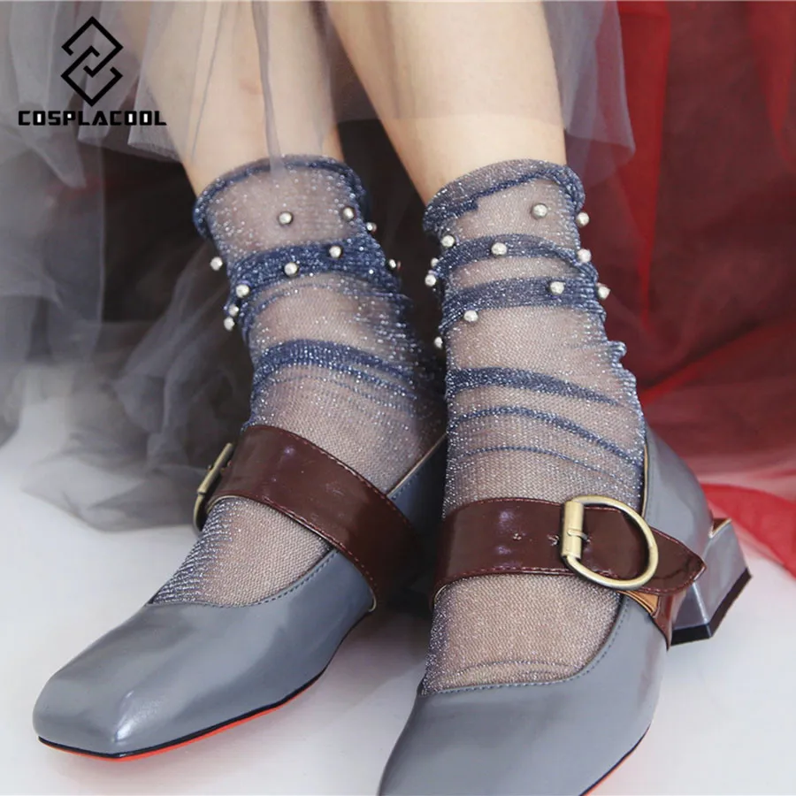 Женские прозрачные сетчатые носки [COSPLACOOL] золотистые серебристые с жемчугом