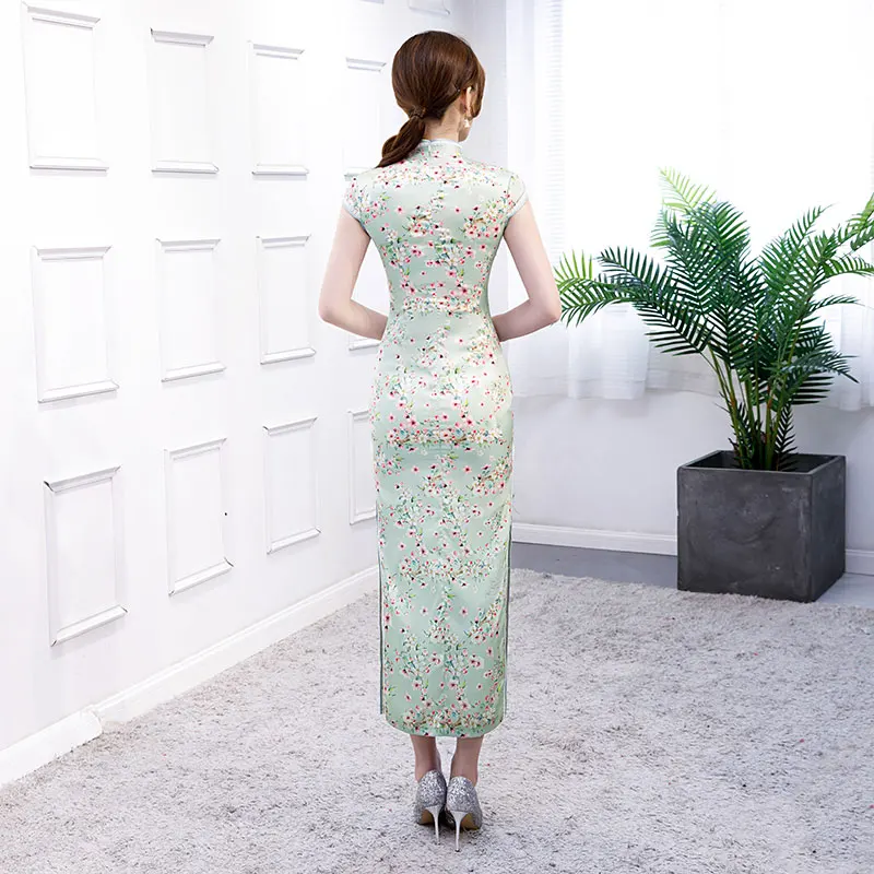 

2019 Sexy Long Cheongsam Traditional Chinese style Short Sleeve Dress Womens Summer Rayon Qipao Slim Party Dresses Vestido