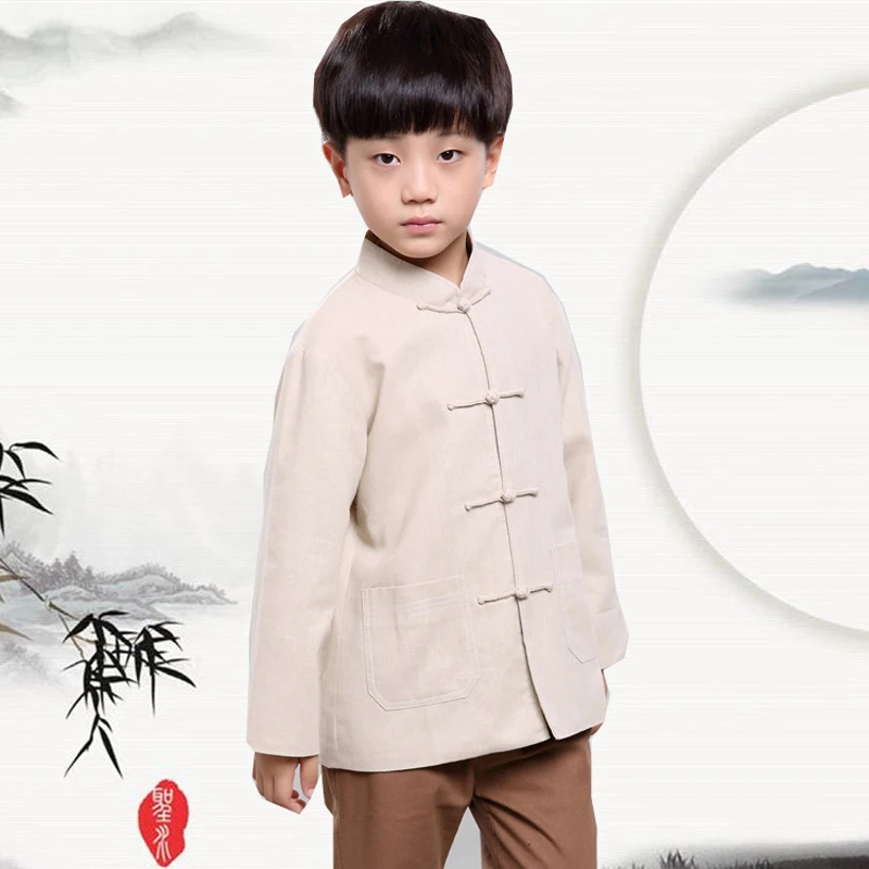 Рубашка льняная с длинным рукавом для мальчиков в китайском стиле|shirts for boys|boys linen
