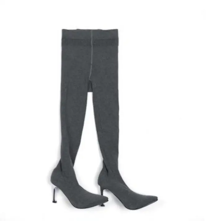 8 cm gray Г. Пикантные женские модные сапоги-носки Женская обувь больших размеров эластичные сапоги на шпильке 8 см или 5 см два в одном, штаны - Цвет: 8 cm gray