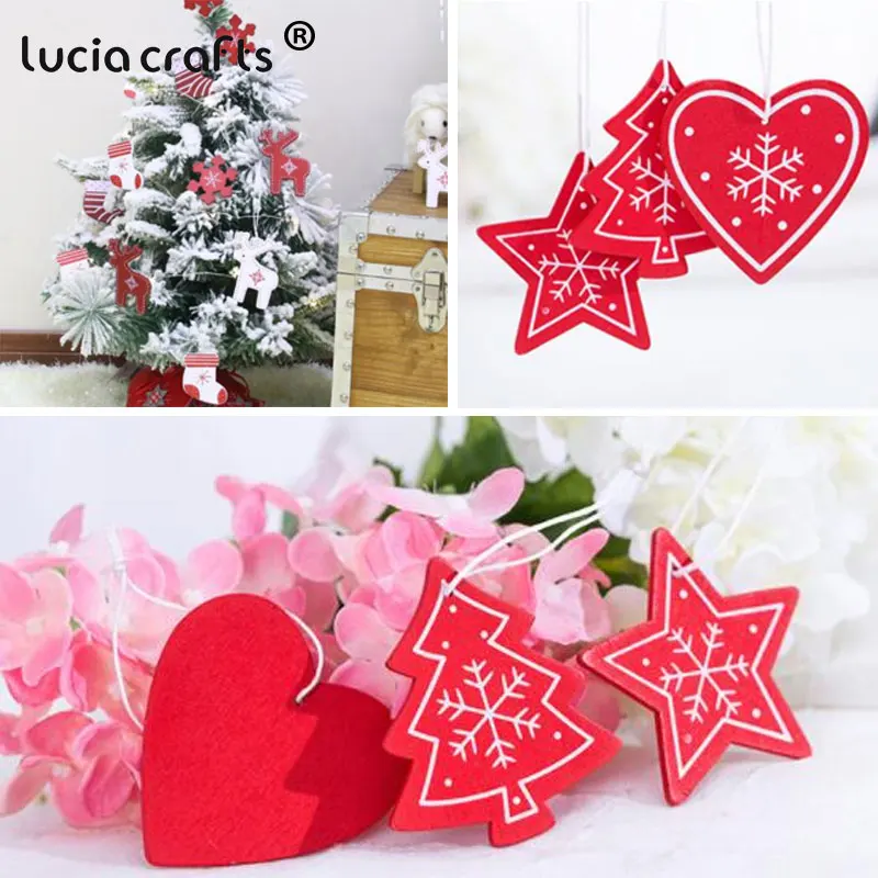 Lucia Crafts 10/12 шт./лот 5 см деревянное Сердце Дерево звезда рождественская подвеска