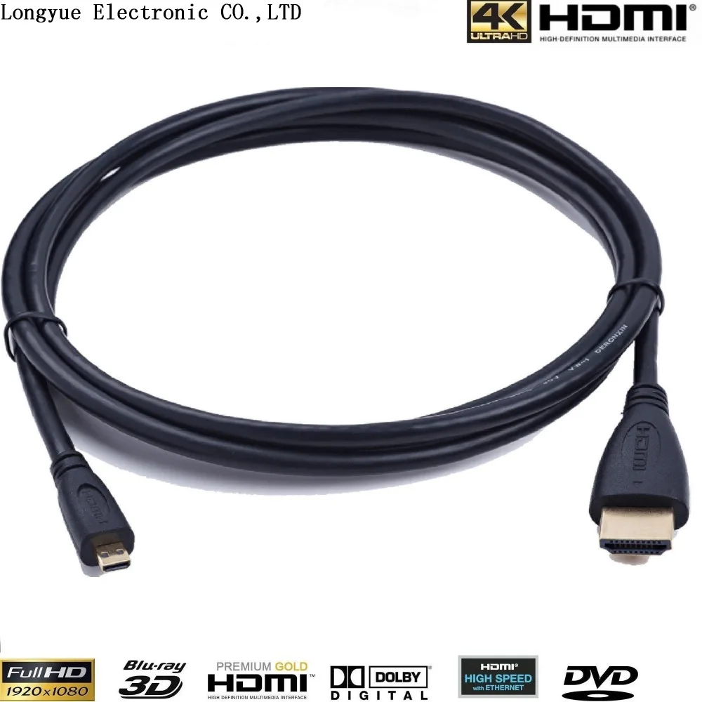 Кабель MICROHDMI 10 шт./лот 5 футов 1 м 2 3 6 15 с позолотой Ethernet для сотовых телефонов win8 4k x