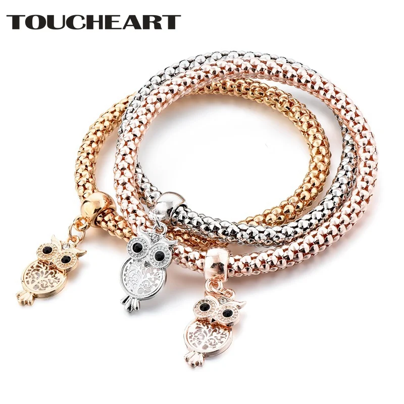 

TOUCHEART 3 pcs/set Trendy 2019 Custom Owl Bracelet & Bangles Charms For Women Silver Jewelry Making Animal Bracelets SBR180090