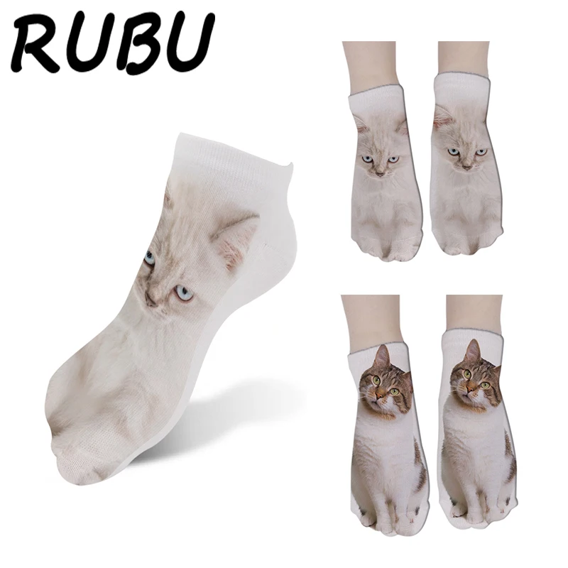 Носки с 3D принтом RUBU женские короткие носки кота на весну и лето милые животными