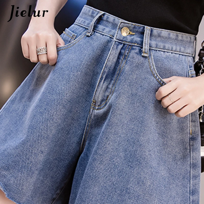 

Jielur Korean Street Plus Size Lady Denim Shorts 2020 A-Line High Waist Shorts Summer Solid Color Casual Slim Short Jeans Women