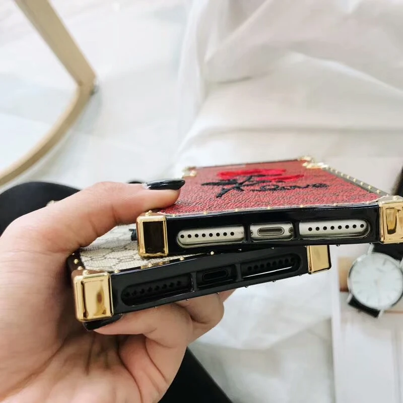 Роскошные 3D вышитые розы Чехлы для iPhone 6 6s 7 8 Plus X XR XS MAX 11 квадратная металлическая