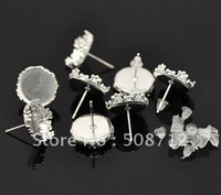 free shipping 12mm silver plated lace earring post earring findingsearrings baseearrings blank
