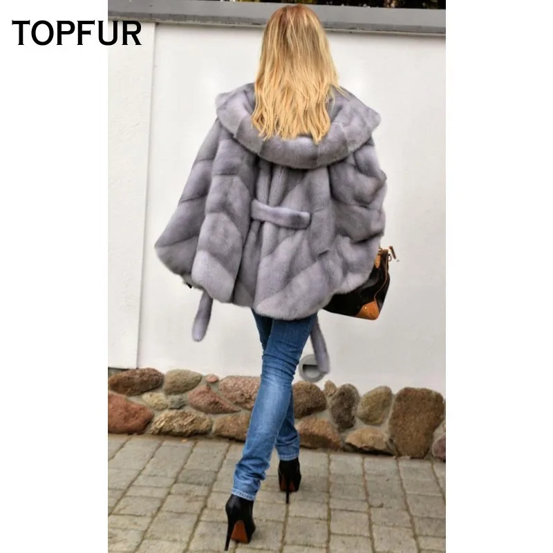 Новое поступление однотонное подлинное женское меховое пальто TOPFUR натуральная