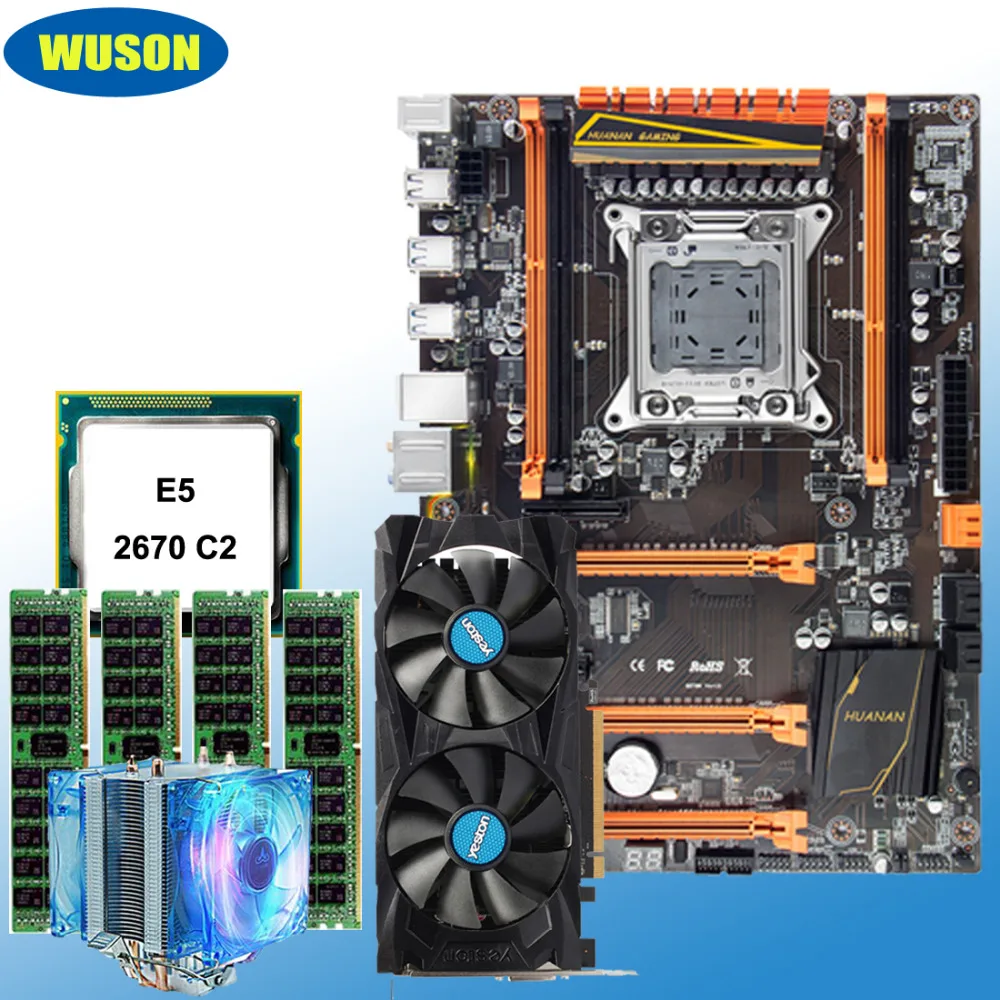 Скидка mobo комплект huanan Zhi deluxe X79 материнская плата с M.2 слотом cpu Xeon E5 2670 C2 ram 32G(4*8G) видеокарта RX460 4G DDR5