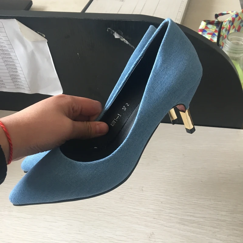 ASILETO brand Denim Women Pumps shoes High Heels Pointed toe blue jeans Party Lady Stilettos sapatos chaussures S304|stilettos mujer|pointed
