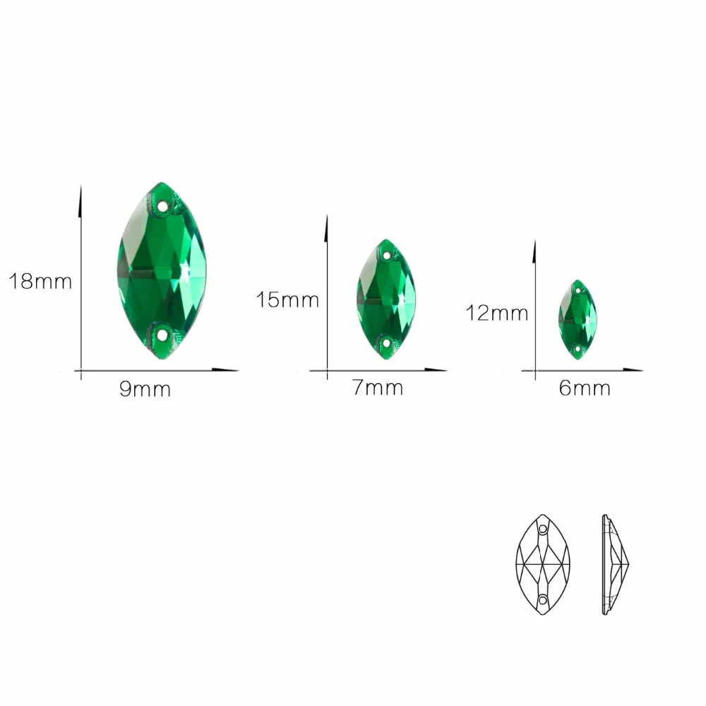 YNARUO 3223 Navette Emerald Strass Sew On Glass Rhinestones Flat Back Stones Decoration Dress Shoes | Дом и сад