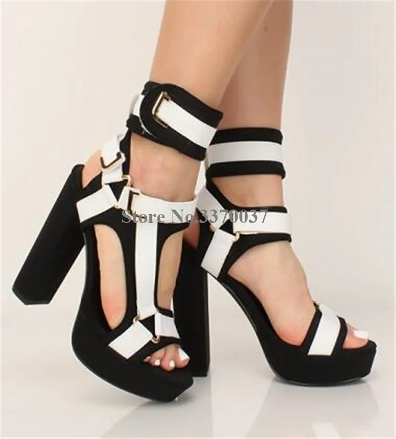 Женские босоножки с открытым носком на высокой платформе и массивном каблуке