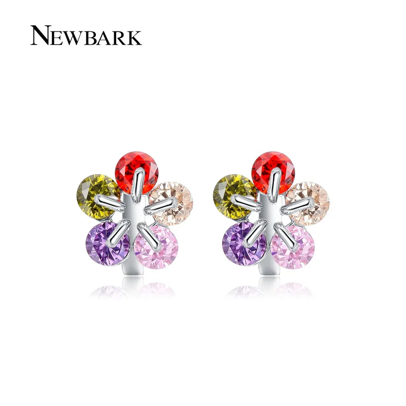 Newbark многоцветный цветок Серьги с красочными кубический циркон камень