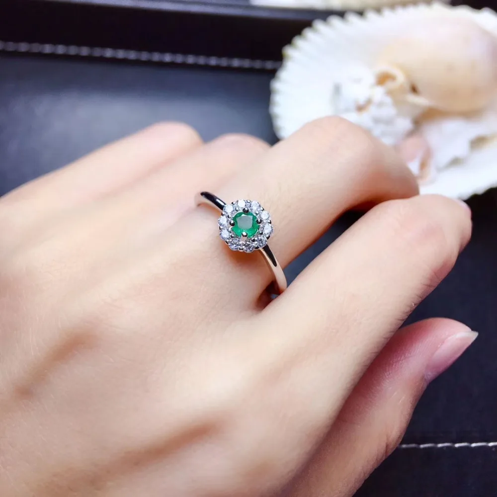 S925 серебро натуральный зеленый изумруд gem Кольцо с натуральными драгоценными камнями кольцо Модные Изящные маленькие круглые женщина Нарядная, для девочек подарок ювелирные изделия