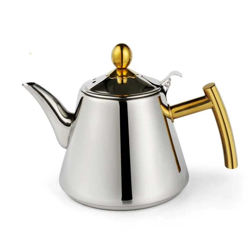 

Brand New Gold Handle Tea Pot 304 Stainless Steel High Grade Water Kettle Induction Cooker Frnaces Use Tea Kettle 1.2L