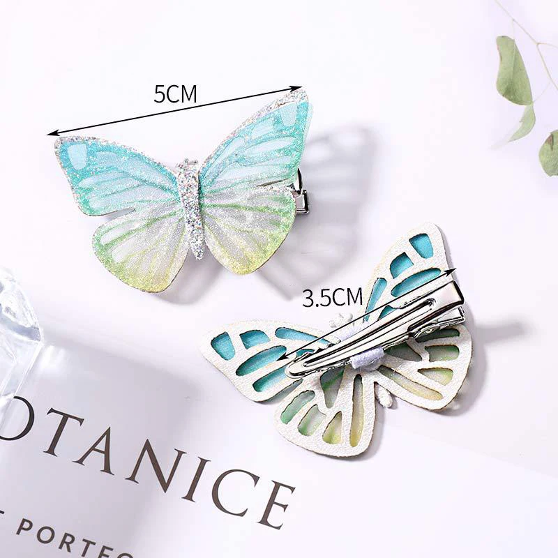 Seaside Colorful Graceful Crystal Dream Butterfly Girls Wedding Girls Candy Color Cartoon Hairpin Hair Clips 2PCS 9 Colors