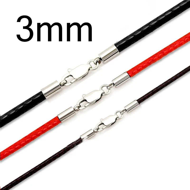 Mixed color 3mm 3 шт., 1,5 мм, 2 мм, 3 мм, кожаный вощеный шнур, застежка из нержавеющей стали, соединитель, кожаная веревка, цепочка для DIY ювелирных изделий - Цвет: Mixed color 3mm