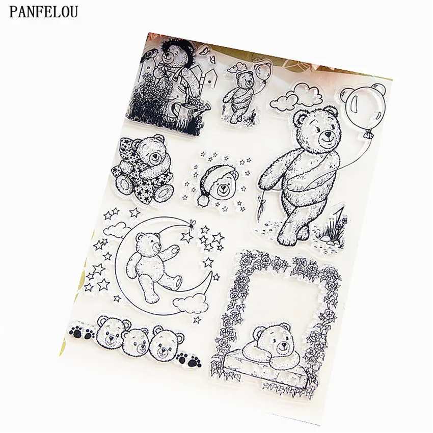 Прозрачные силиконовые резиновые штампы PANFELOU с мультяшным медведем для