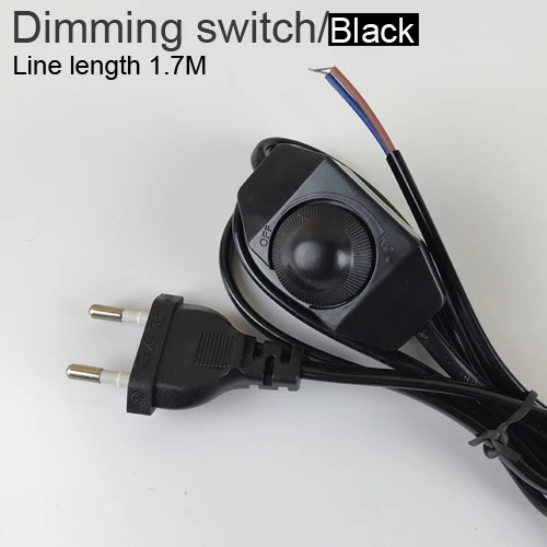 Dimmer Black Штепсельная Вилка европейского стандарта с проводом переключателя 1,7 м, диммер, черный/белый кабель для настольной лампы для торшера, 110-220 В, электрический провод - Цвет: Dimmer Black