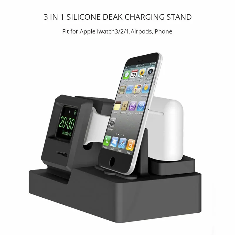 3 в 1 зарядная док-станция Настольный силиконовый держатель для телефона