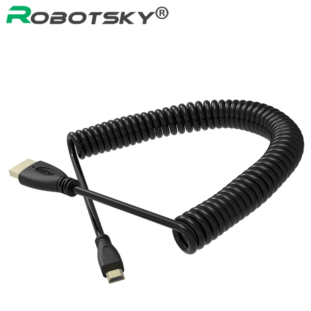 Robotsky высокоскоростной пружинный Micro HDMI к HDMI кабель позолоченный поддерживает Ethernet 3D 4K Аудио возврат Кабо для HDTV XBox планшета