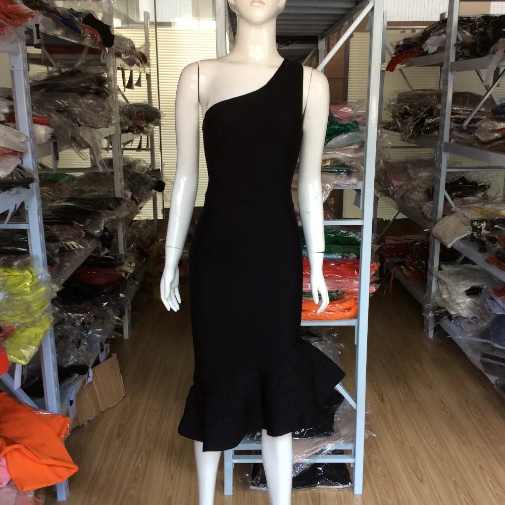 Женское вечернее Бандажное платье на одно плечо черное/Красное Облегающее