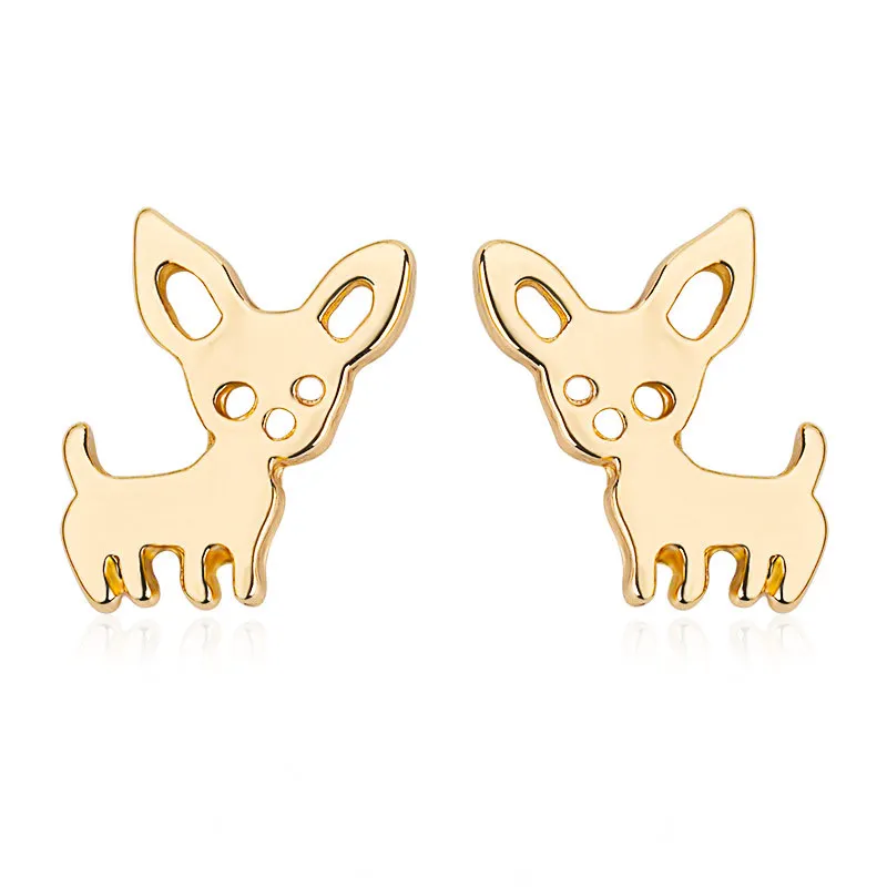 Розовое золото серебро Цвет щенок серьги для девочек красивое открытое собака с