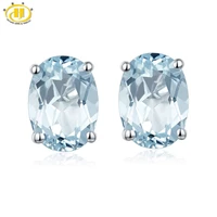 hutang aquamarine womens stud earrings natural blue gemstone solid 925 sterling silver fine elegant classic jewelry for gift