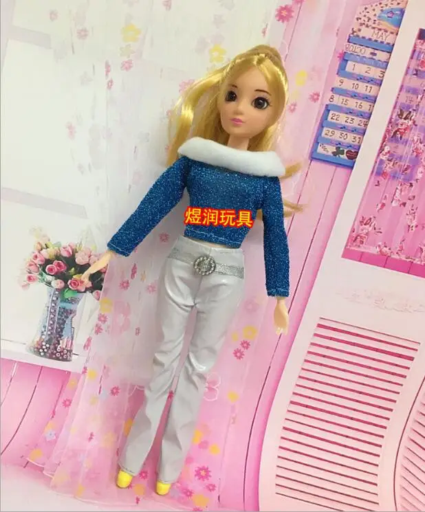 Высокое качество модные ручной синий с длинным рукавом + белые брюки Одежда