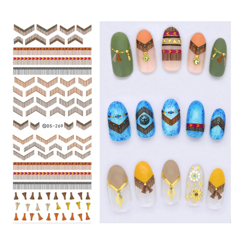 5 шт./лот водные переводные наклейки для ногтей богемные этнические элементы