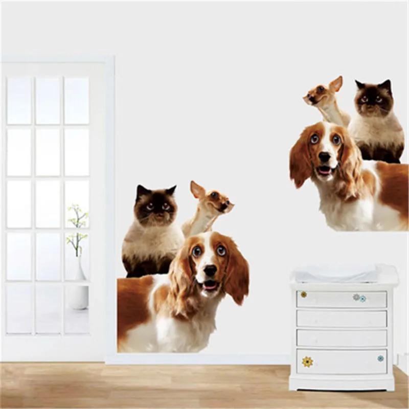 Funny Animal Pet Dog 3D Wall Stickers For Kids Baby Room Living Home Decor Vinyl Door Decal Refrigerator Wallpaper |