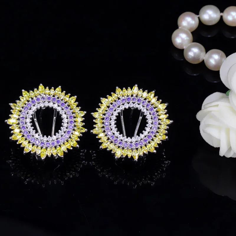 CWWZircons Fashion Marquise Cut Yellow And Purple CZ Zirconia Stones Round Big Easy Stud Earrings for Women Jewelry CZ043 | Украшения и