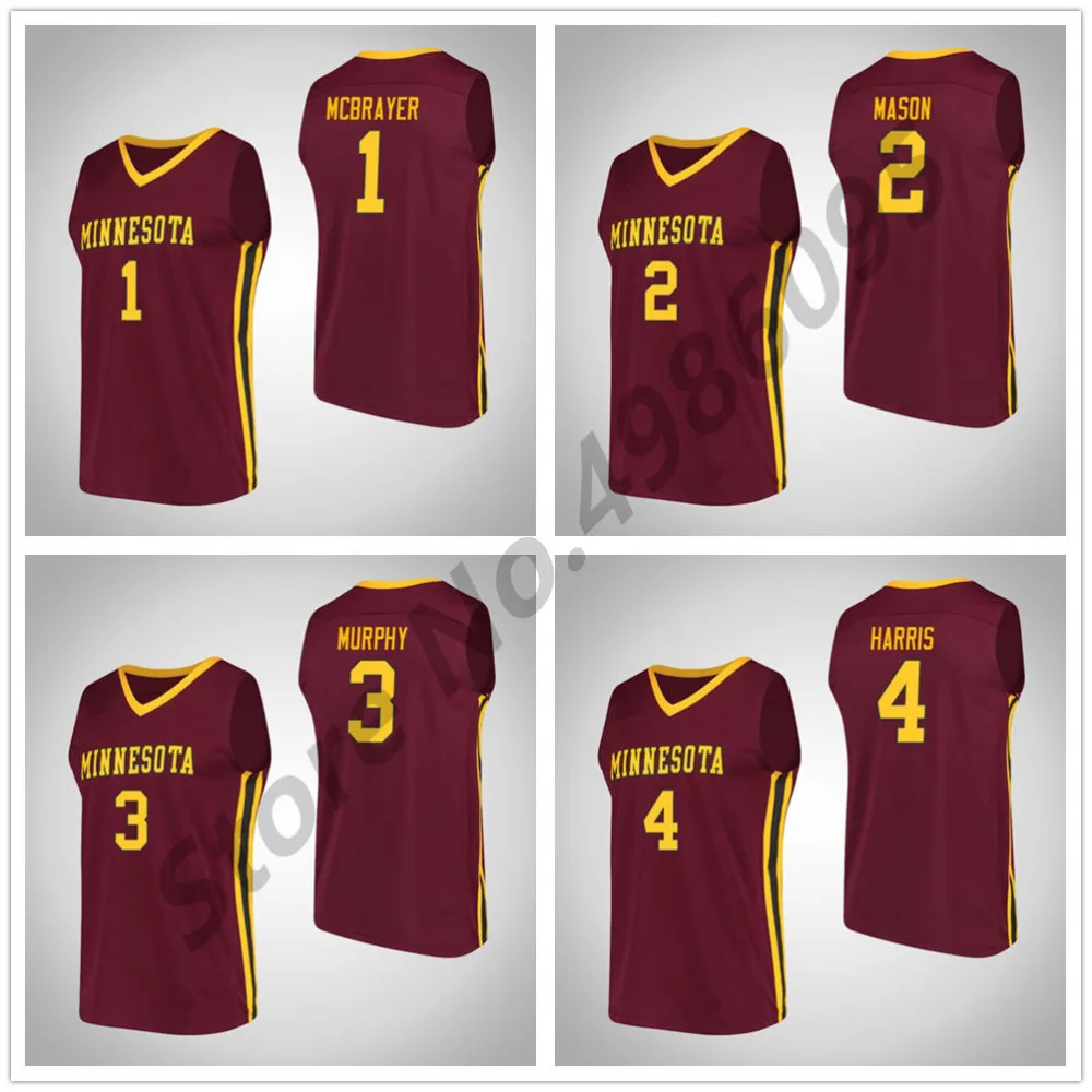 Minnesota Golden Gophers College 1 Dupree McBrayer 2 Nate Mason 3 Murphy 4 Jamir Harris Basketball Jersey Mens Custom Any Name |