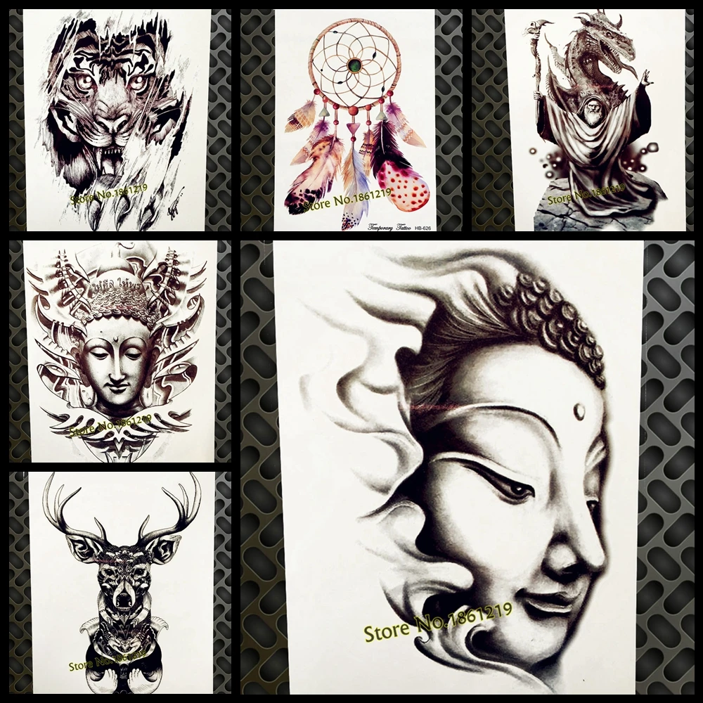 

New Desgins Thailand Buddha Temporary Tattoo Sticker Buddhist Fake Black Waterproof Tattoo Buddhism Men Women Body Art Arm Tatoo