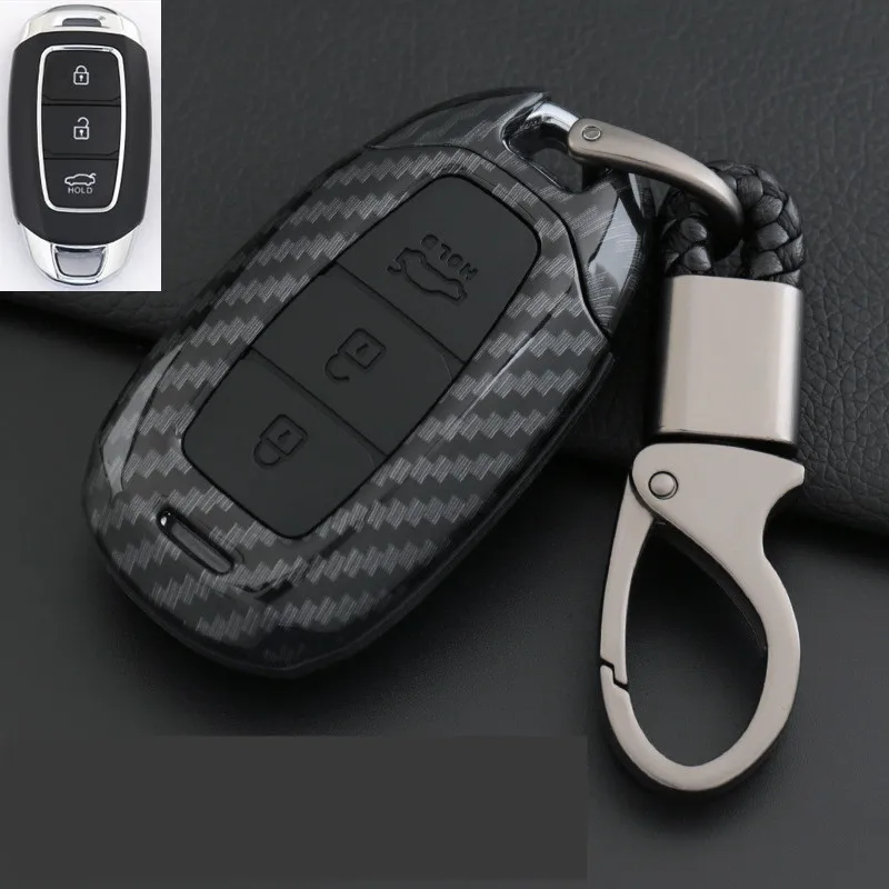 E-Black Углеродное волокно силикон для hyundai KONA Encino Автомобильный ключ чехол защитный чехол ключа автомобиля оболочка брелок аксессуары чехол для ключей - Название цвета: E-Black