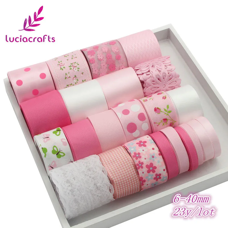 Lucia crafts 23 ярдов 6-40 мм смесь атласная/корсажная/органза лента набор отделка Кружева DIY Свадебная Упаковка бант для волос S0609