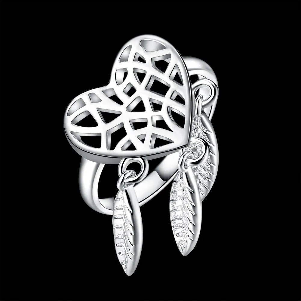 R941 Wholesale Fashion silver plated jewelry jewellery finger ring handmade twist lady gift classic hot women cz heart dangle | Украшения и