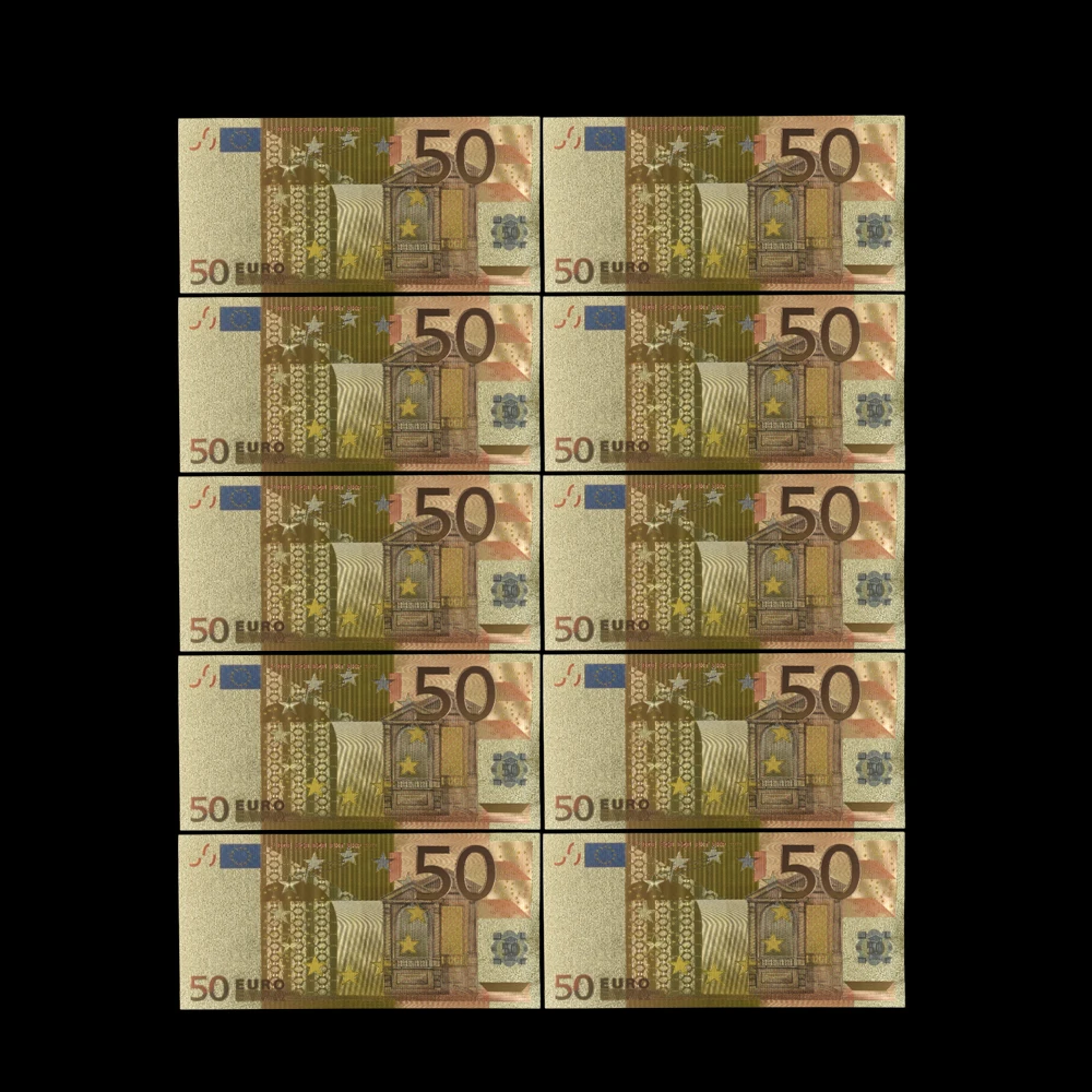 

Colorful Euro Banknotes 10pcs/lot 50 EUR Gold Foil Banknote for Collection and Gifts EU Money Exquisite Craft