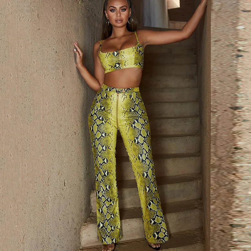 2019 Snake Print Zipper Sexy Women Jumpsuit Two Piece Spaghetti Strap Backless Rompers Womens Beach Casual Playsuit | Женская одежда
