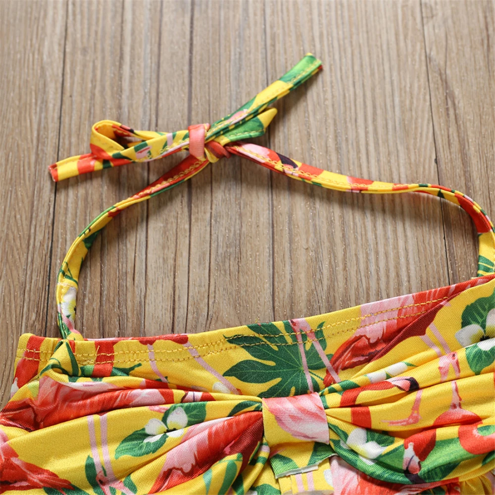 Купальник для маленьких девочек с бантом и фламинго детский купальник бикини