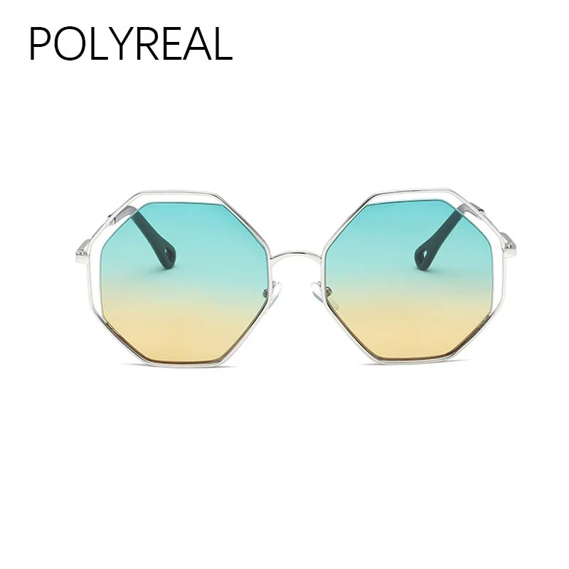 POLYREAL Новый Винтаж шестиугольник металлический каркас солнцезащитные очки Для