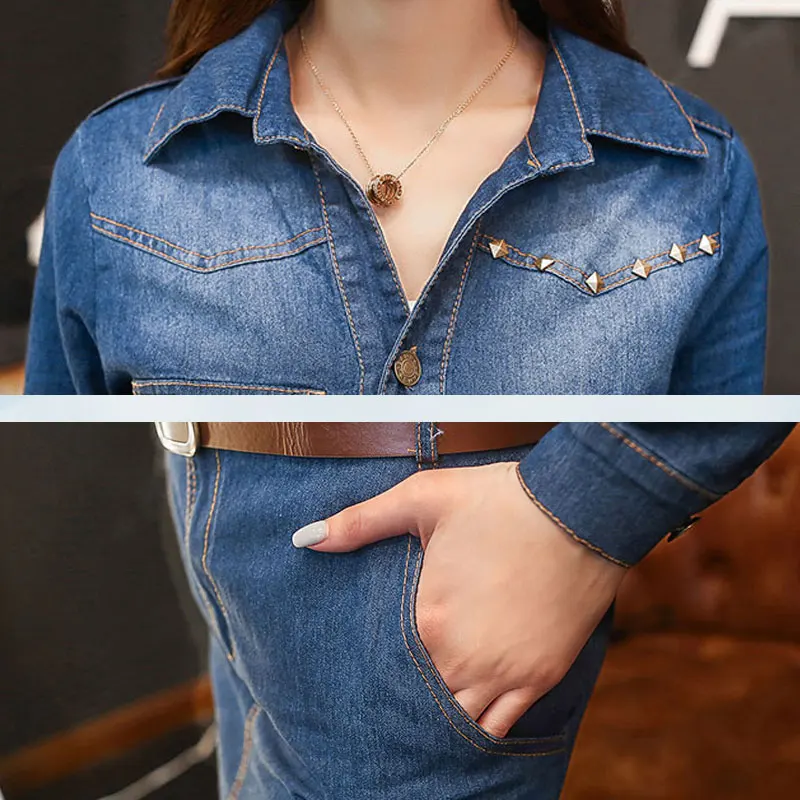 Платье из джинсовой ткани Для женщин 2019 весеннее платье с длинными рукавами